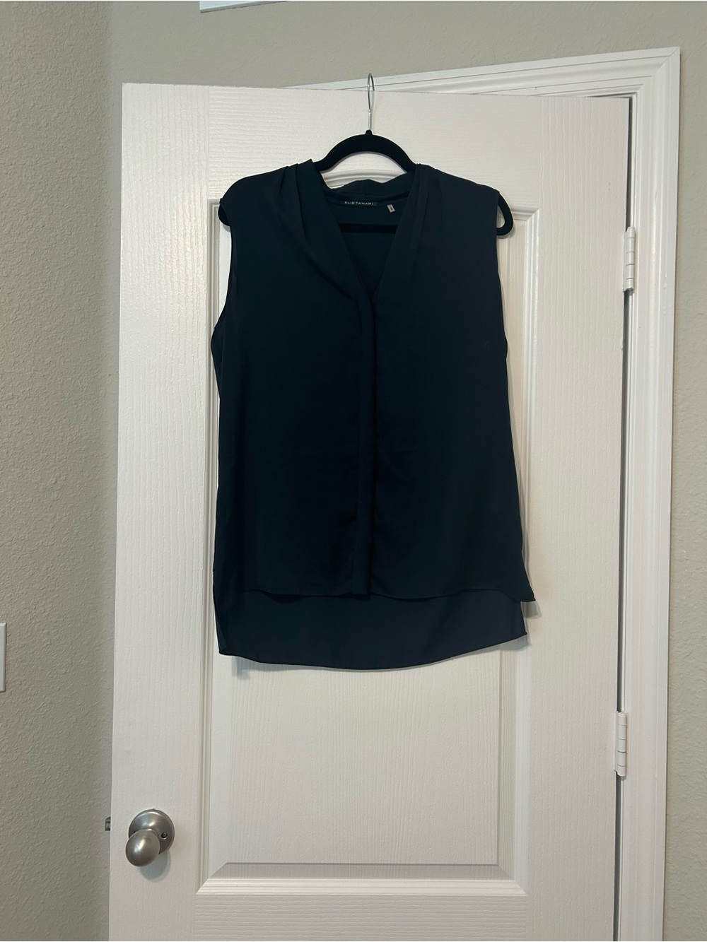 Ellie Tahari Sleeveless Black V-Neck Layered Blouse